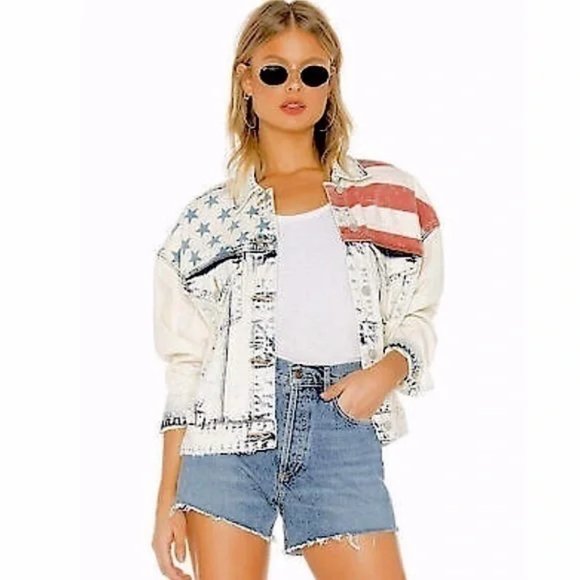 Blank NYC Distressed American Flag Denim Jacket Medium - Picture 3 of 17